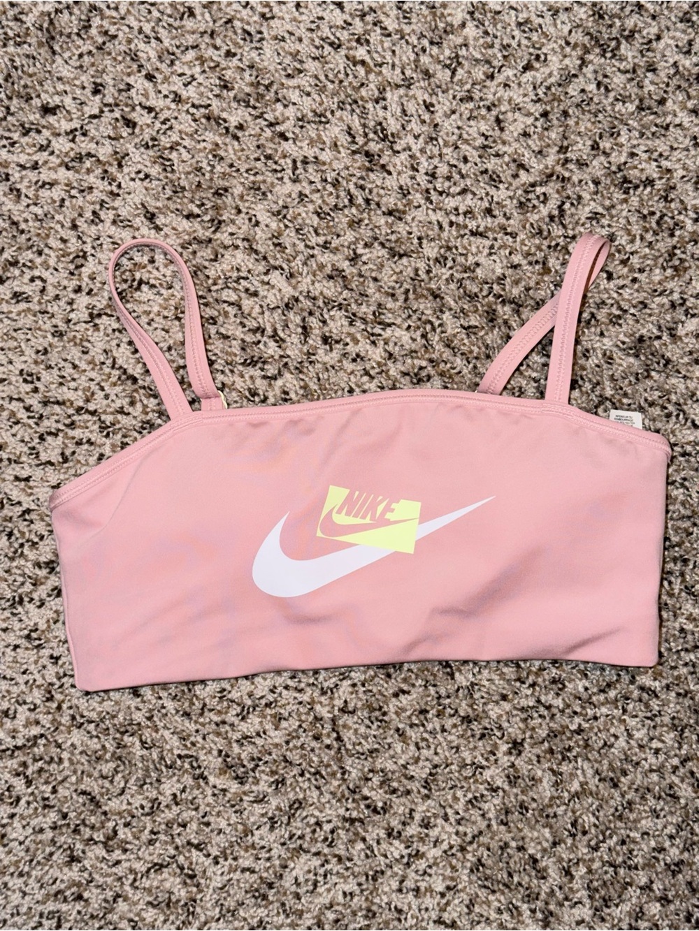 Nike Pink Bralette with White Swoosh and Yellow Logo